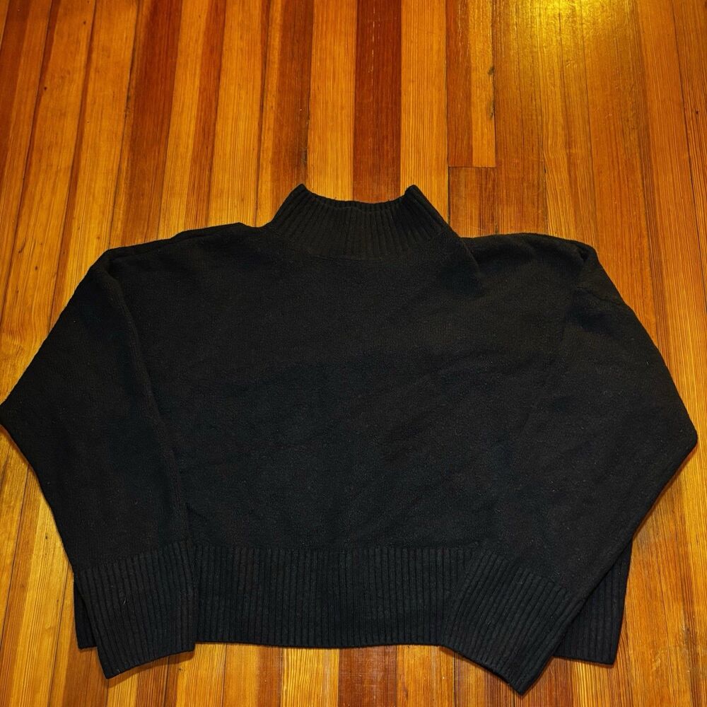 Paris Atelier & Other Stories Canary Black Mock Neck Cropped Sweater Size L